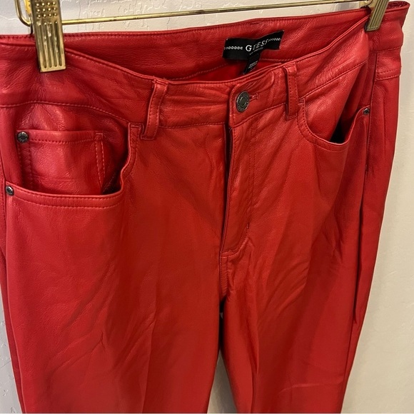 Guess faux leather vegan casual chino pant, red, sz 8, stretchy, NWOT - Picture 5 of 16